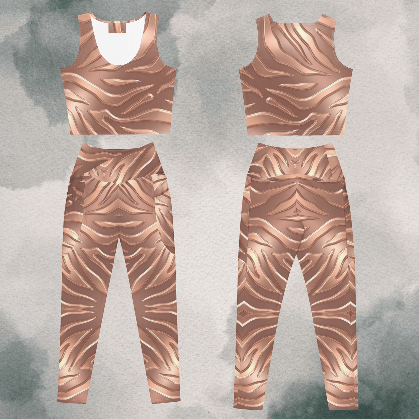 Rose Gold Tiger - Crossover Leggings With Pockets