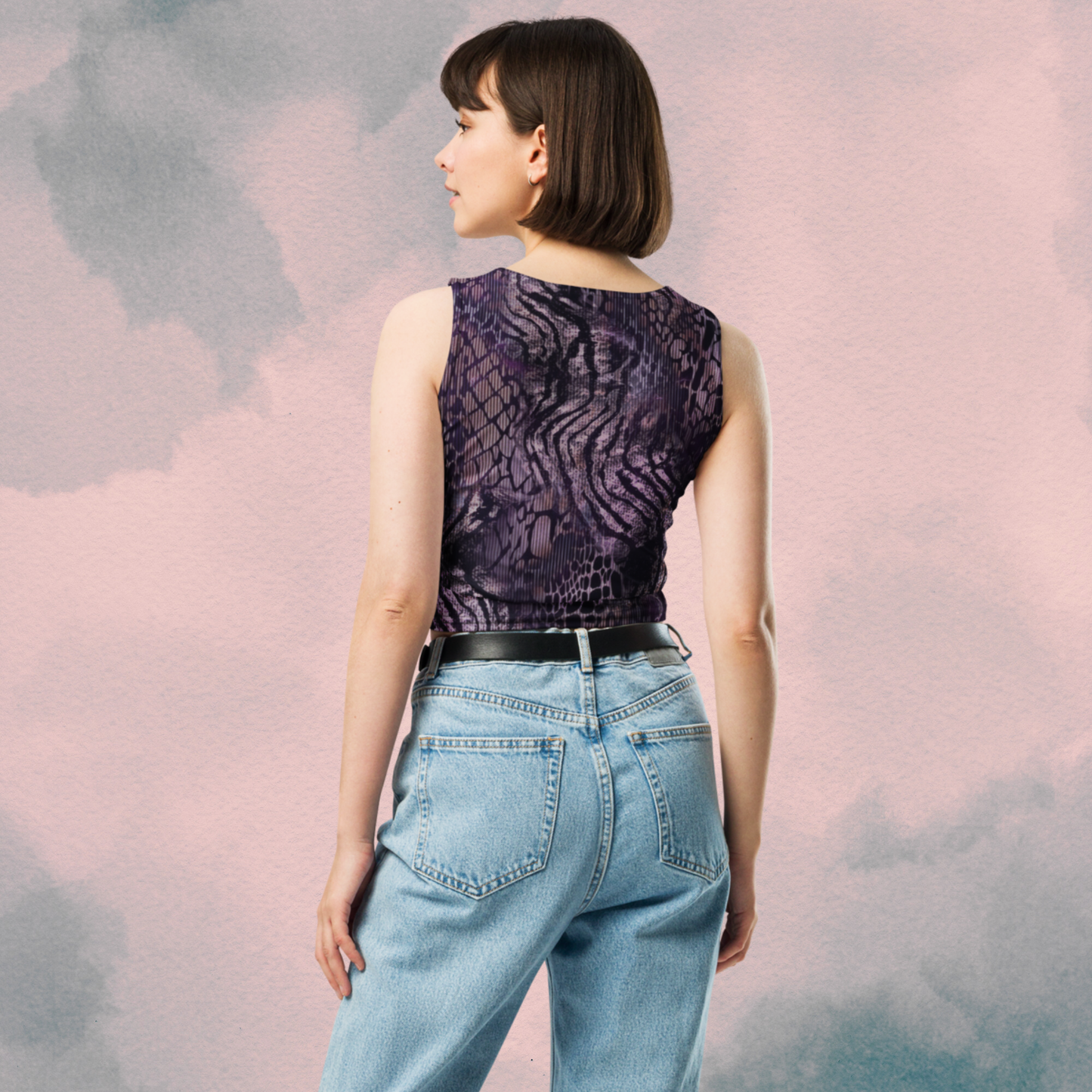 Purple Multi Print Animal Print Crop Top