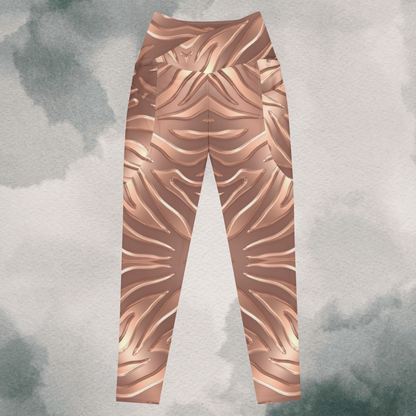 Rose Gold Tiger - Crossover Leggings With Pockets