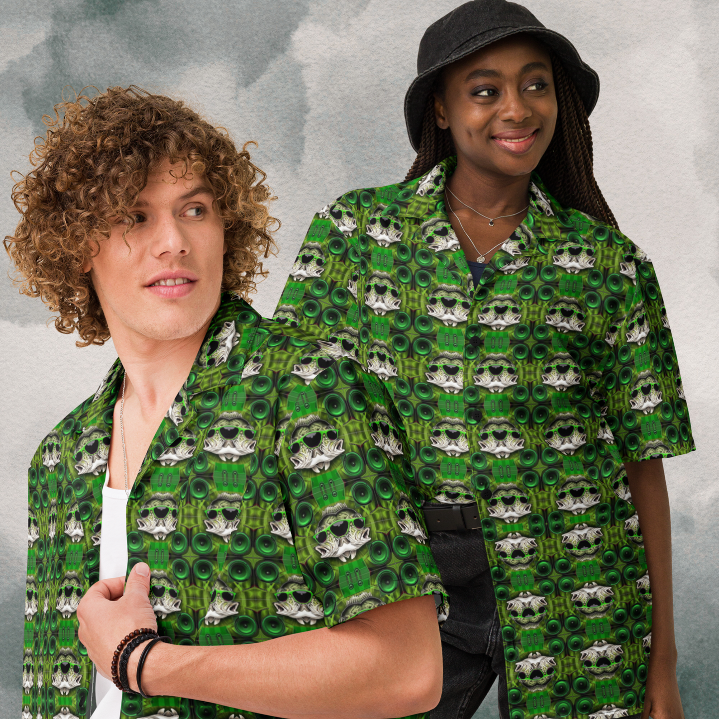 Dubstep Bass Fish Festival Button-Up
