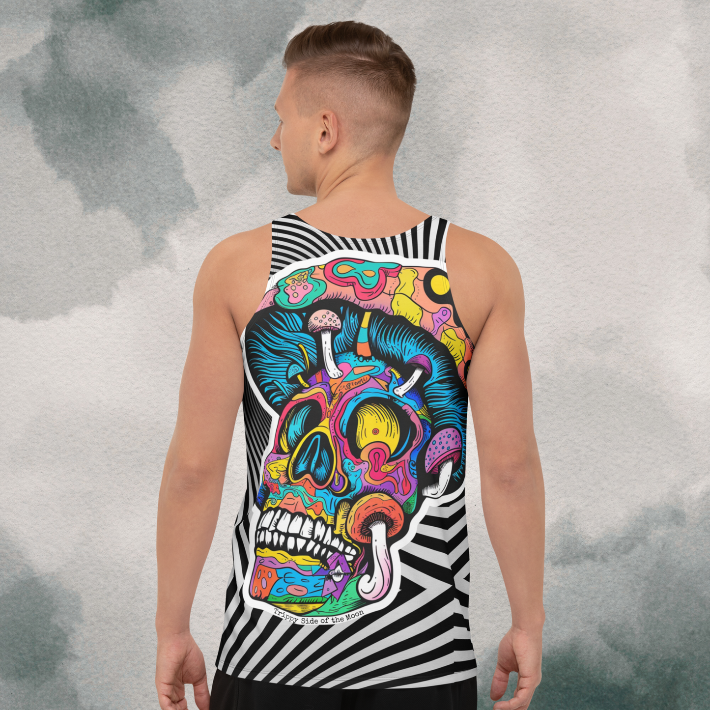 Men's Psychedelic Skull Mushroom Tank | Optical Illusion Black & White Festival Wear