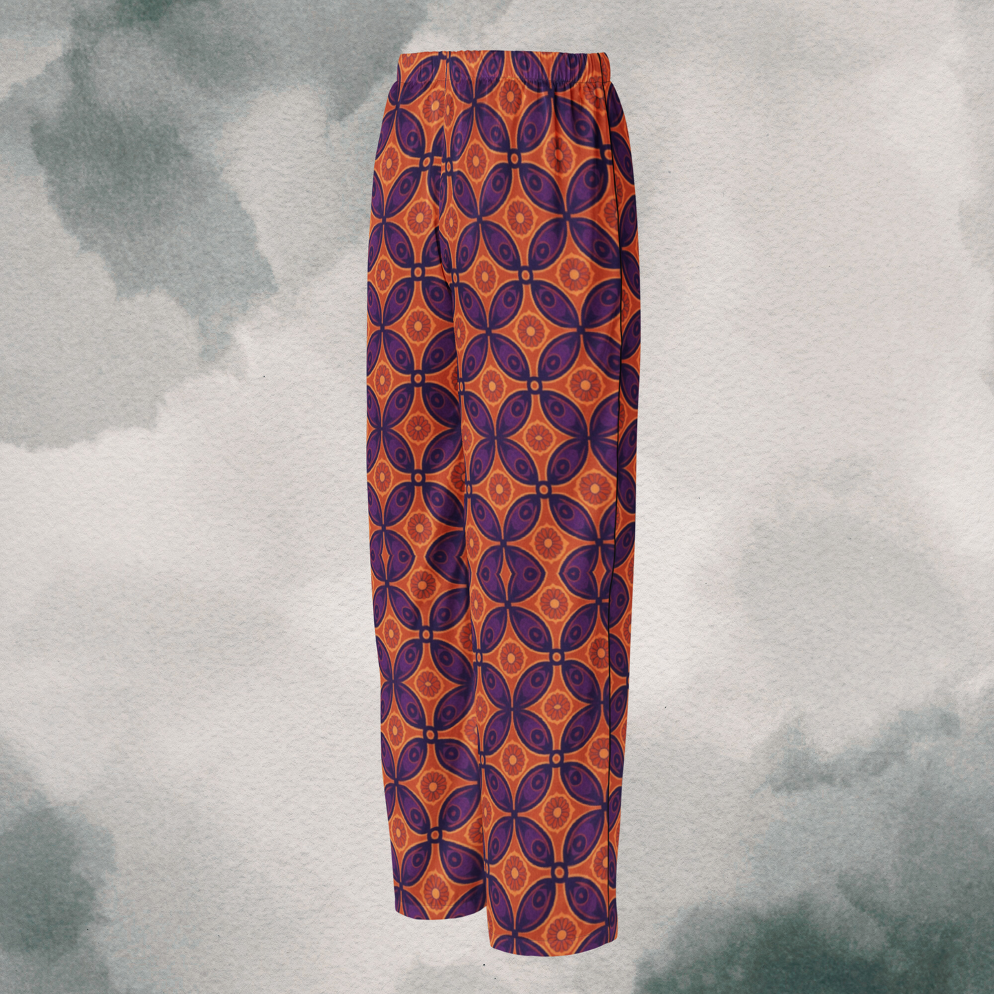 Purple & Orange Boho Geometric Pattern - Silk Wide Leg Pants