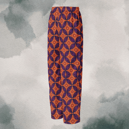 Purple & Orange Boho Geometric Pattern - Silk Wide Leg Pants