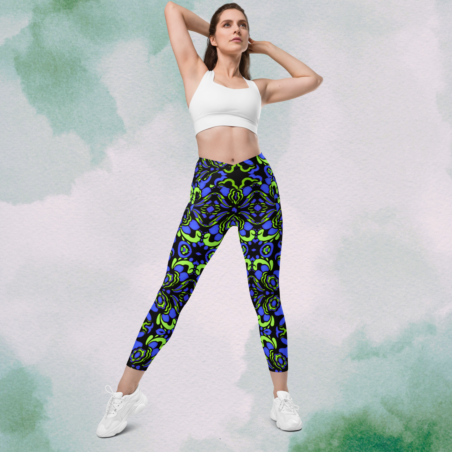 Blue + Green Trippy Crossbody Leggings With Pockets