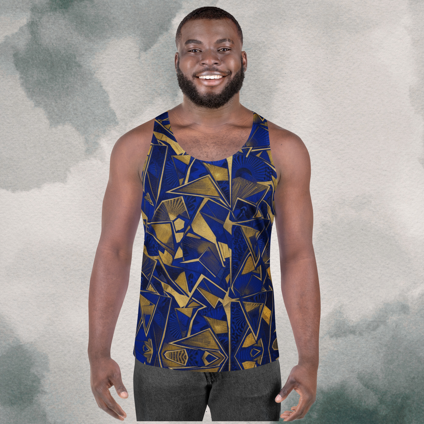 Blue & Gold Abstract Geometric Psychedelic Bro Tank