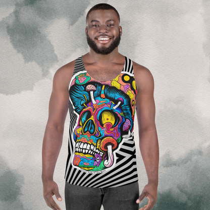 Men's Psychedelic Skull Mushroom Tank | Optical Illusion Black & White Festival Wear