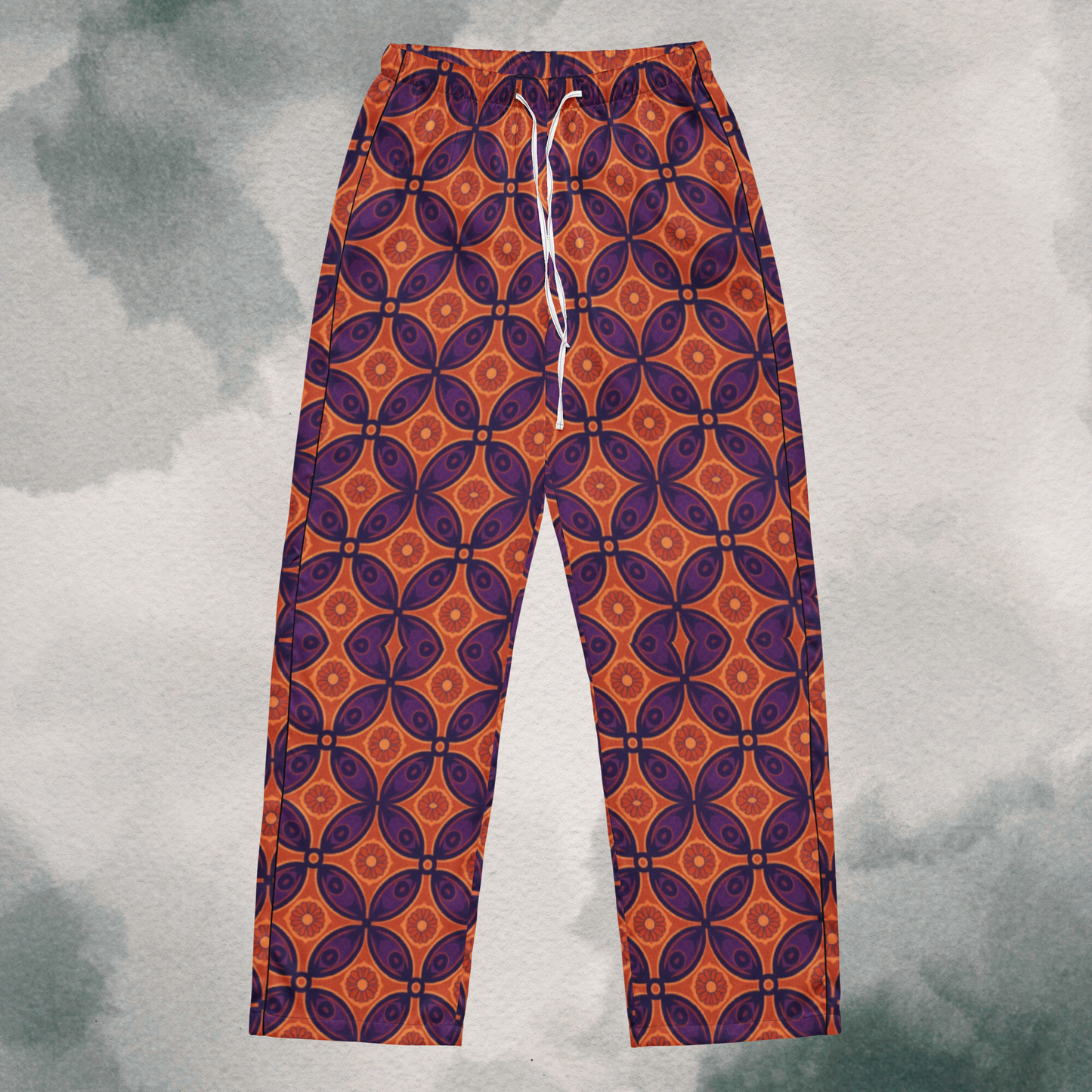 Purple & Orange Boho Geometric Pattern - Silk Wide Leg Pants