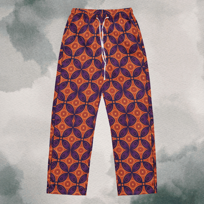 Purple & Orange Boho Geometric Pattern - Silk Wide Leg Pants
