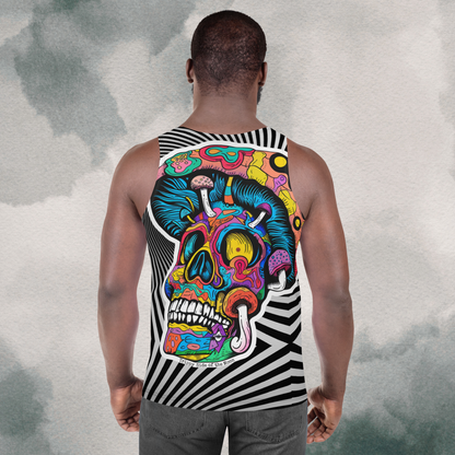 Men's Psychedelic Skull Mushroom Tank | Optical Illusion Black & White Festival Wear