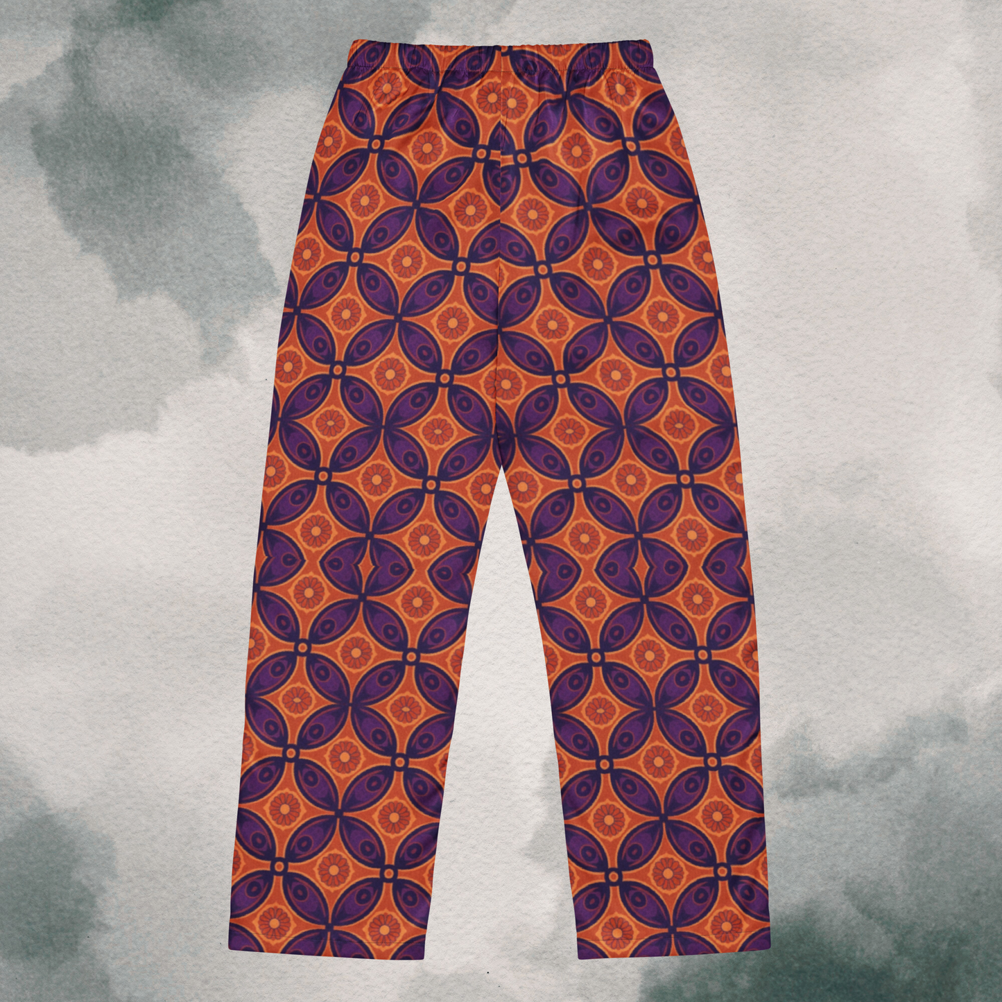 Purple & Orange Boho Geometric Pattern - Silk Wide Leg Pants