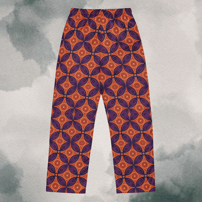 Purple & Orange Boho Geometric Pattern - Silk Wide Leg Pants