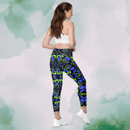 Blue + Green Trippy Crossbody Leggings With Pockets