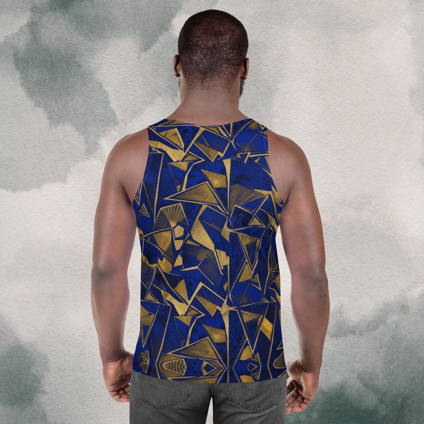 Blue & Gold Abstract Geometric Psychedelic Bro Tank