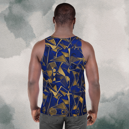 Blue & Gold Abstract Geometric Psychedelic Bro Tank