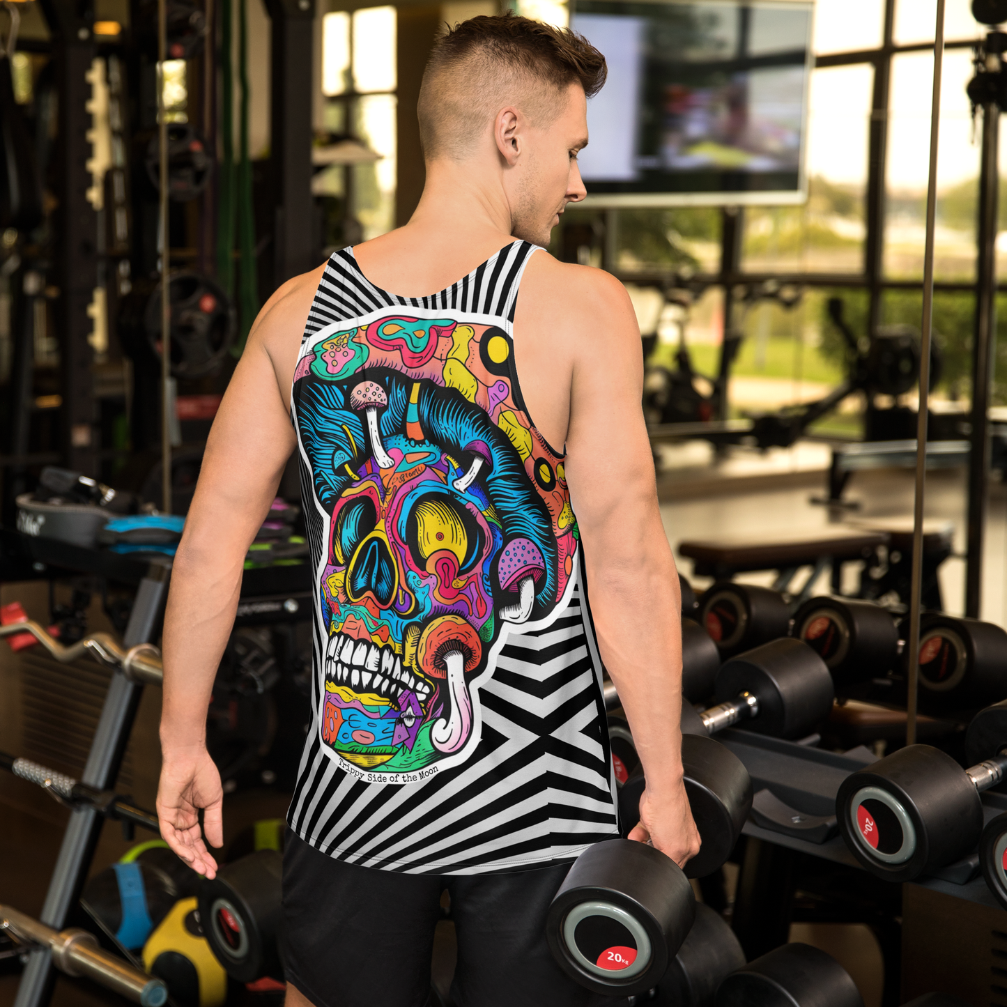 Men's Psychedelic Skull Mushroom Tank | Optical Illusion Black & White Festival Wear