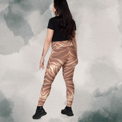 Rose Gold Tiger - Crossover Leggings With Pockets