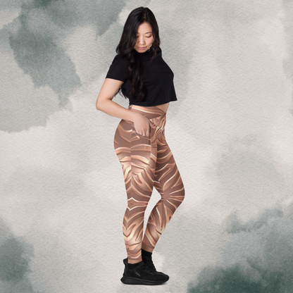 Rose Gold Tiger - Crossover Leggings With Pockets