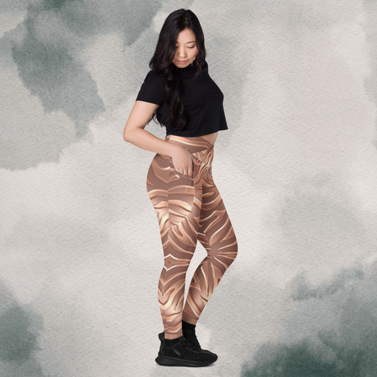 Rose Gold Tiger - Crossover Leggings With Pockets