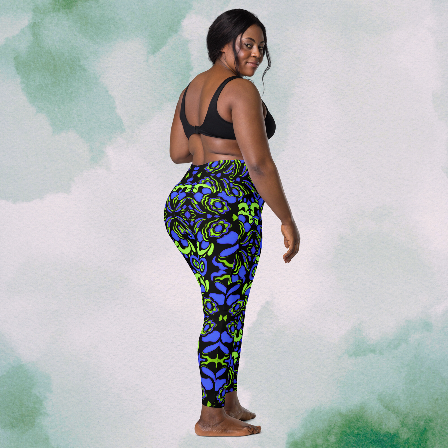 Blue + Green Trippy Crossbody Leggings With Pockets