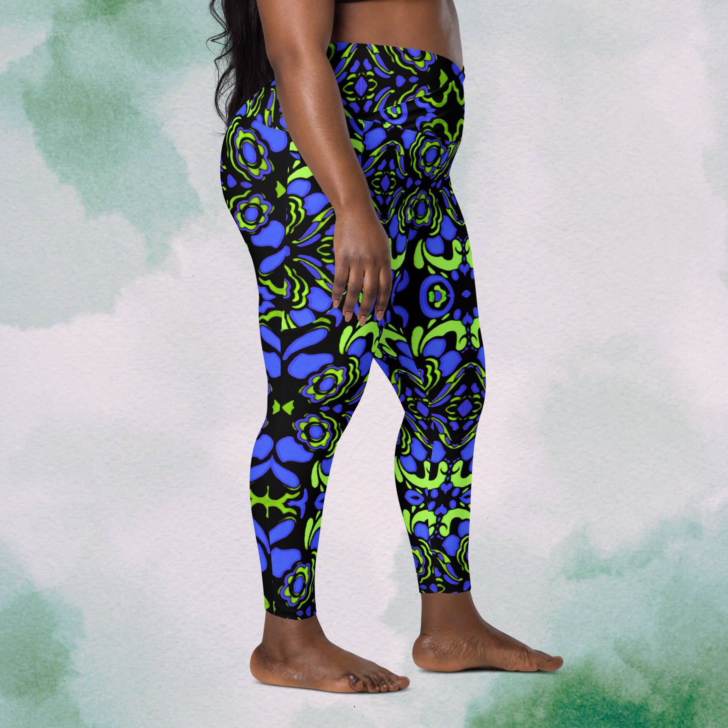 Blue + Green Trippy Crossbody Leggings With Pockets