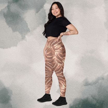 Rose Gold Tiger - Crossover Leggings With Pockets