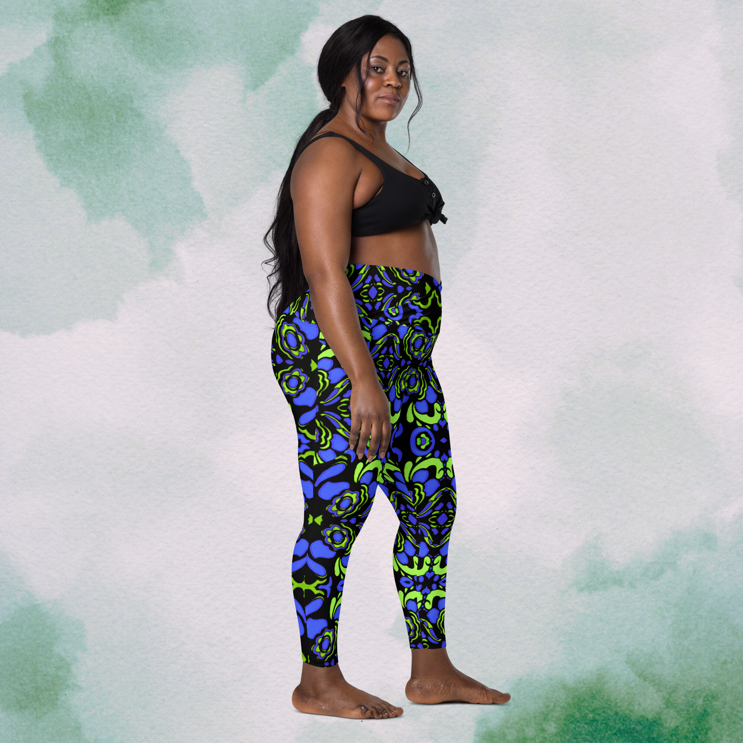 Blue + Green Trippy Crossbody Leggings With Pockets
