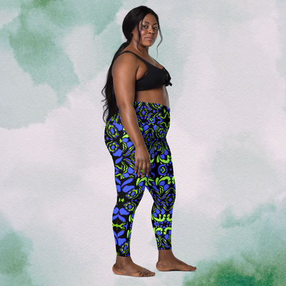 Blue + Green Trippy Crossbody Leggings With Pockets