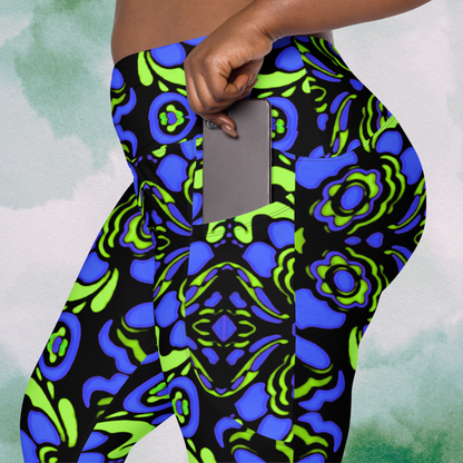 Blue + Green Trippy Crossbody Leggings With Pockets