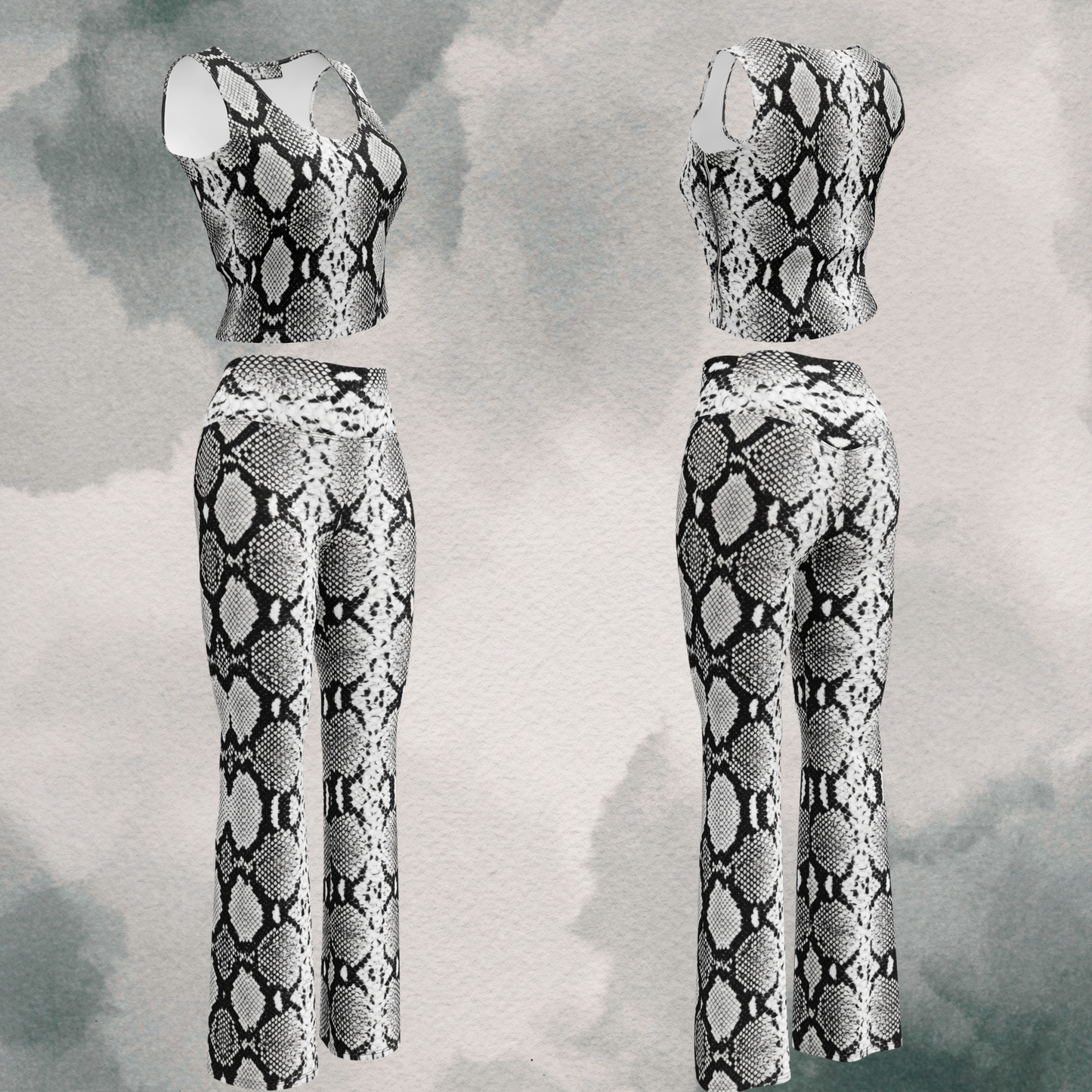 Snake Skin - Black & White - Flare leggings