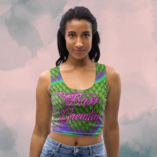 Bass Gremlin Crop Top – Psychedelic Aurora Borealis Reptile Print | EDM Crop Top