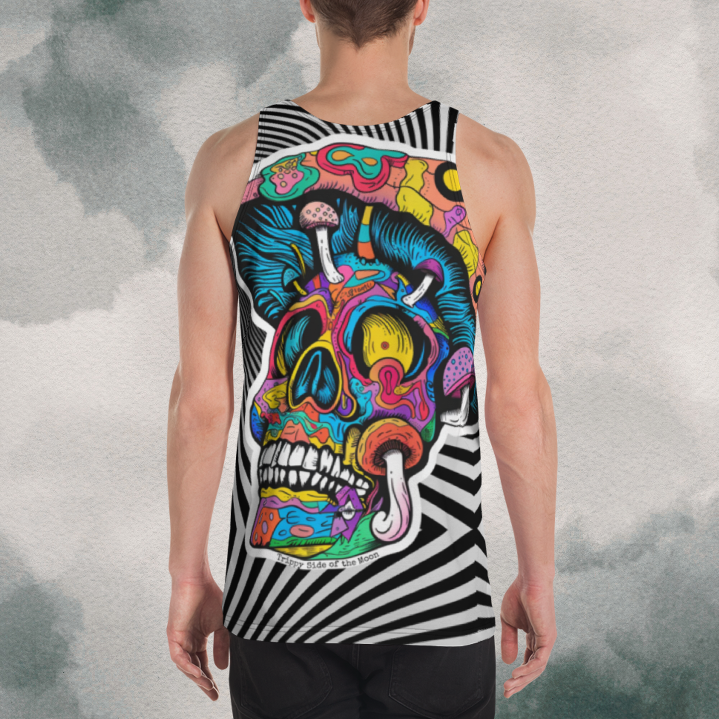 Men's Psychedelic Skull Mushroom Tank | Optical Illusion Black & White Festival Wear