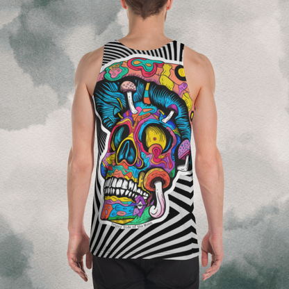 Men's Psychedelic Skull Mushroom Tank | Optical Illusion Black & White Festival Wear