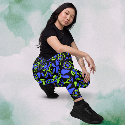 Blue + Green Trippy Crossbody Leggings With Pockets