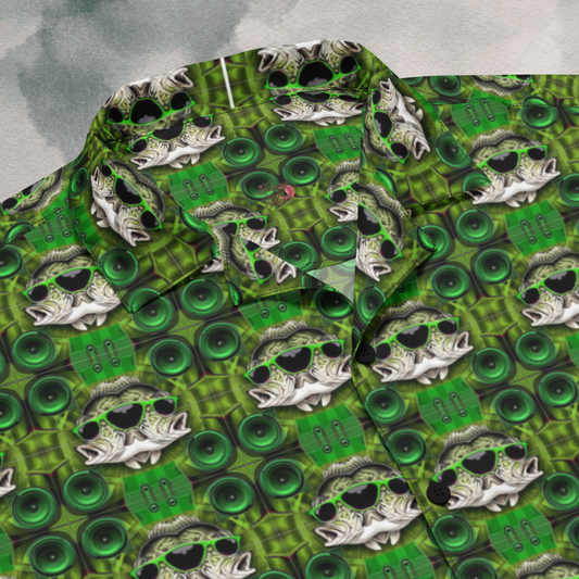 Dubstep Bass Fish Festival Button-Up