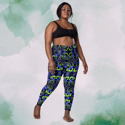 Blue + Green Trippy Crossbody Leggings With Pockets