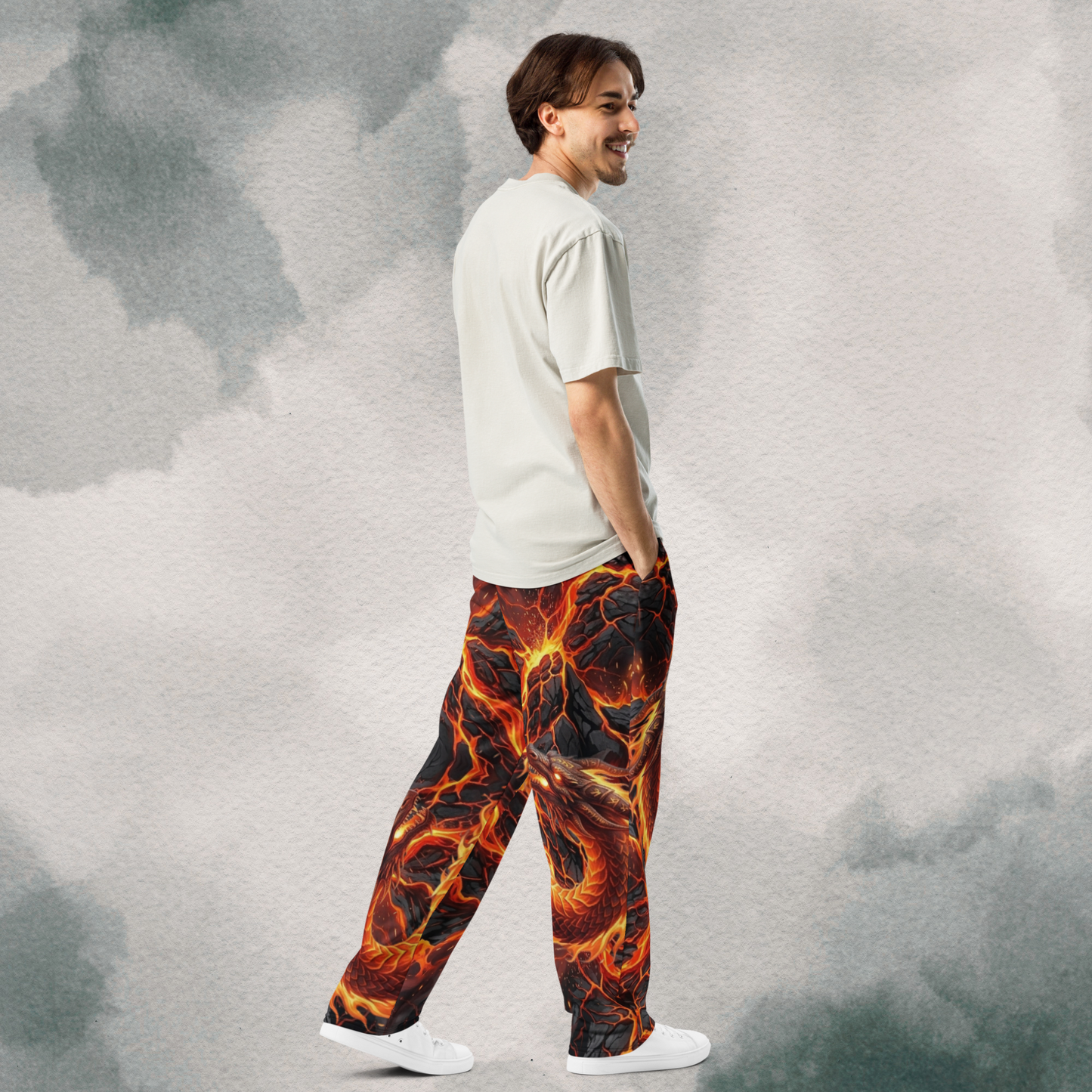 Lava Cracking & Dragon Wide-Leg Joggers