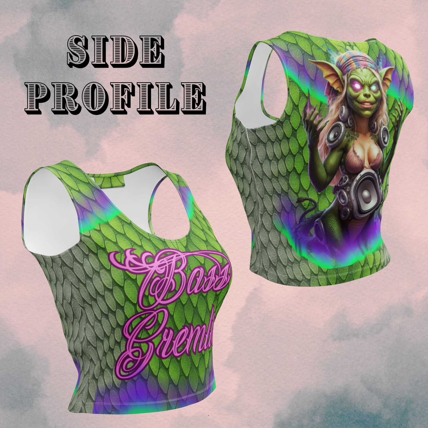 Bass Gremlin Crop Top – Psychedelic Aurora Borealis Reptile Print | EDM Crop Top