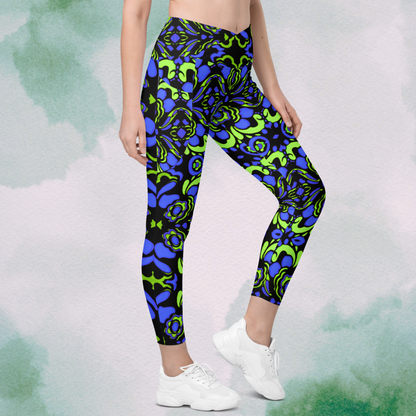 Blue + Green Trippy Crossbody Leggings With Pockets