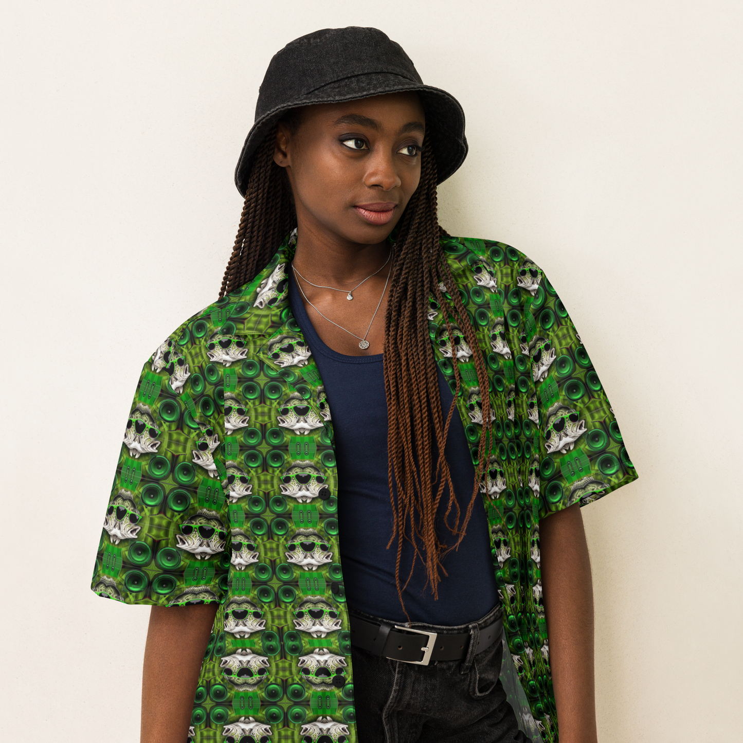 Dubstep Bass Fish Festival Button-Up