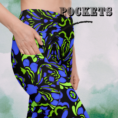Blue + Green Trippy Crossbody Leggings With Pockets