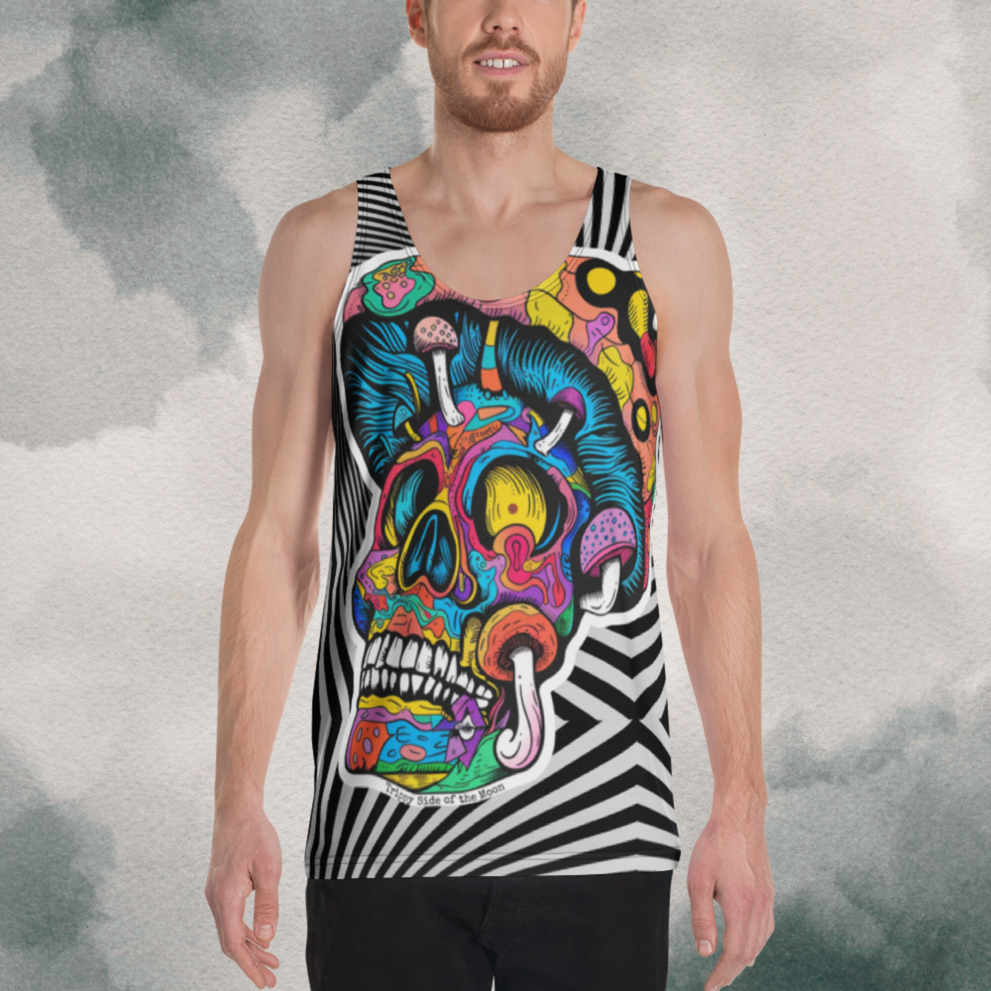 Men's Psychedelic Skull Mushroom Tank | Optical Illusion Black & White Festival Wear