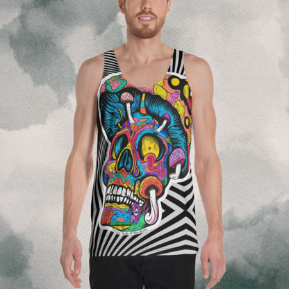 Men's Psychedelic Skull Mushroom Tank | Optical Illusion Black & White Festival Wear