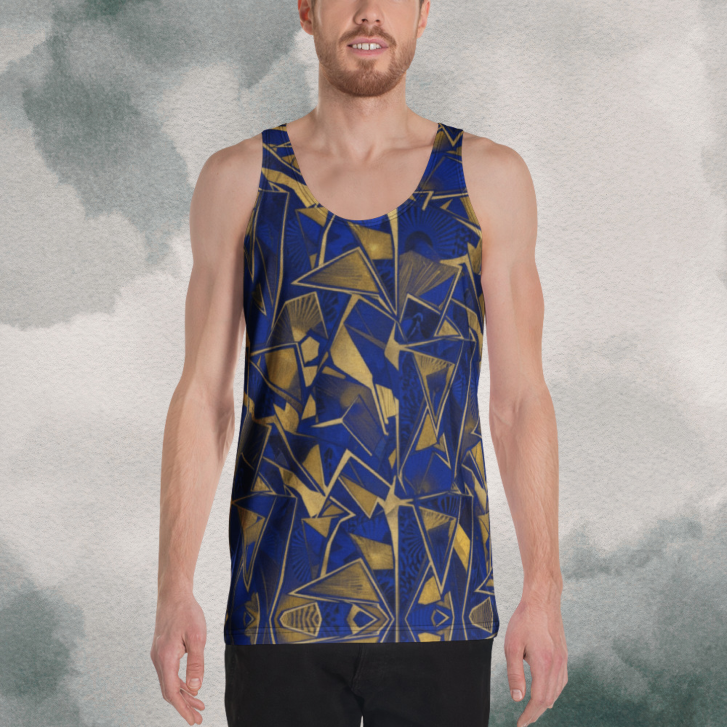 Blue & Gold Abstract Geometric Psychedelic Bro Tank