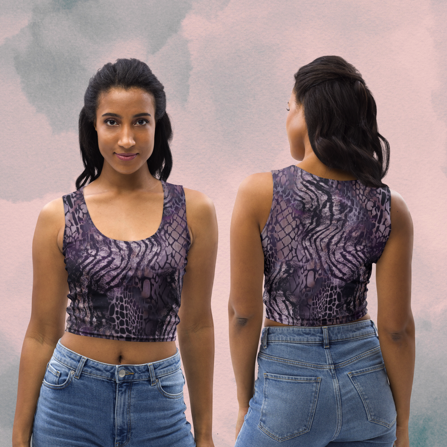 Purple Multi Print Animal Print Crop Top