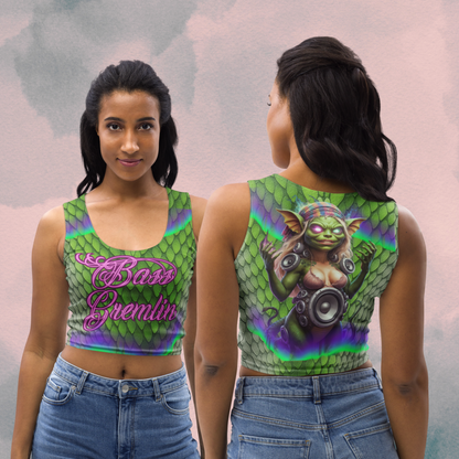 Bass Gremlin Crop Top – Psychedelic Aurora Borealis Reptile Print | EDM Crop Top