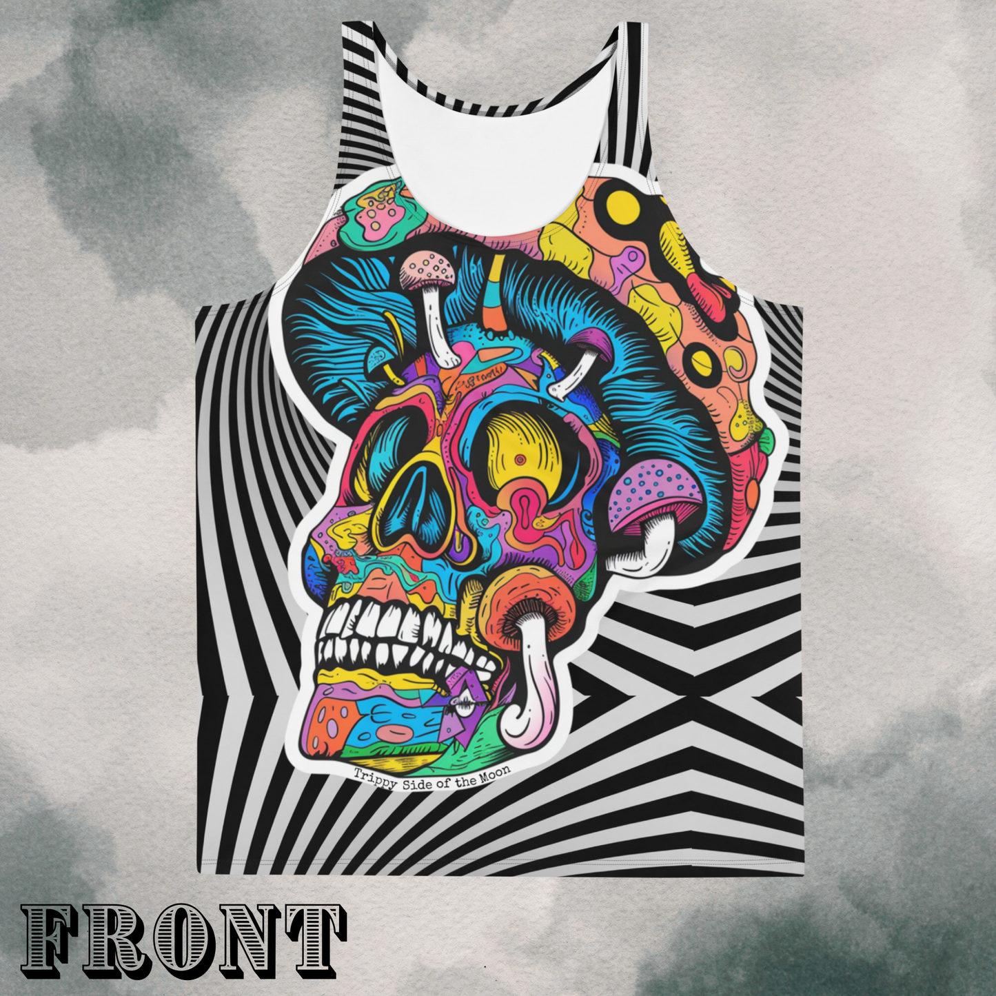 Men's Psychedelic Skull Mushroom Tank | Optical Illusion Black & White Festival Wear