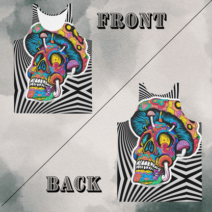 Men's Psychedelic Skull Mushroom Tank | Optical Illusion Black & White Festival Wear