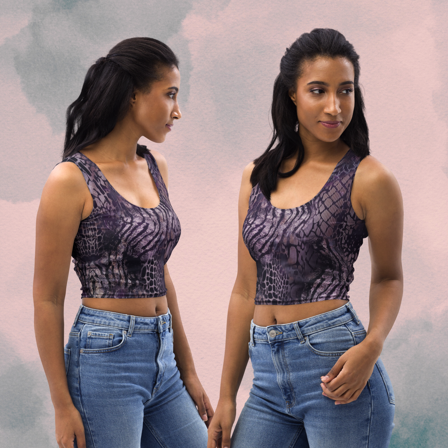 Purple Multi Print Animal Print Crop Top