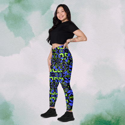 Blue + Green Trippy Crossbody Leggings With Pockets