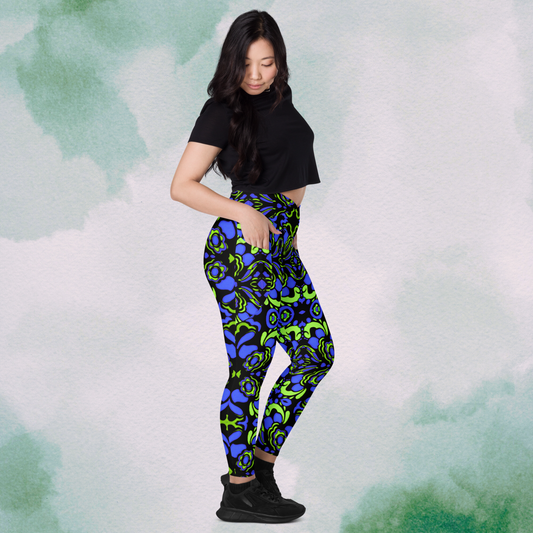 Blue + Green Trippy Crossbody Leggings With Pockets